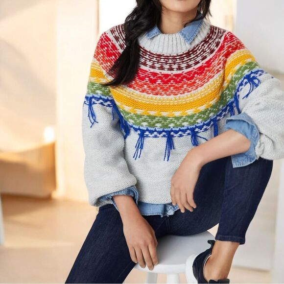 NWT Anthropologie SAYLOR Payton Fringe Sweater XL